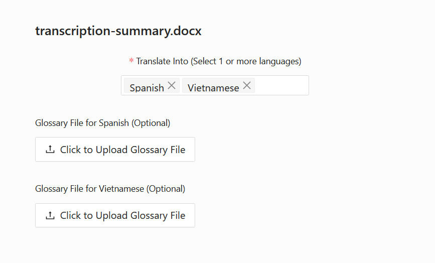 Select language and glossary