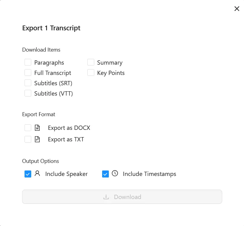 Export Transcript in Various Formats
