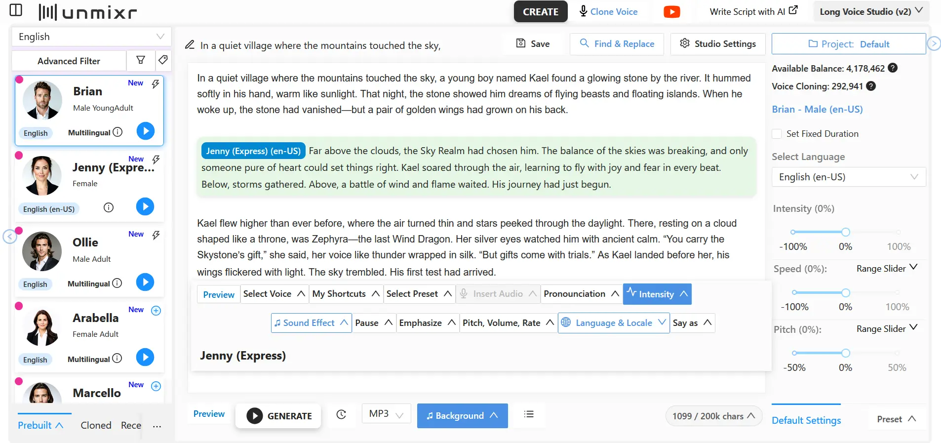 Long Form Text to Speech Studio