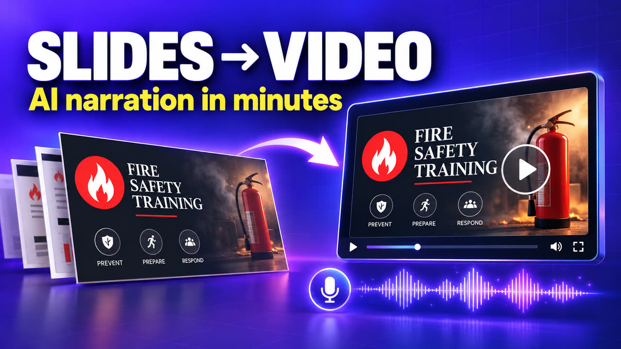 Demo: a PowerPoint fire-safety deck becomes a narrated training video in Unmixr