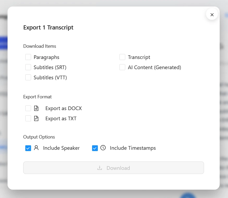 Export Transcript in Various Formats