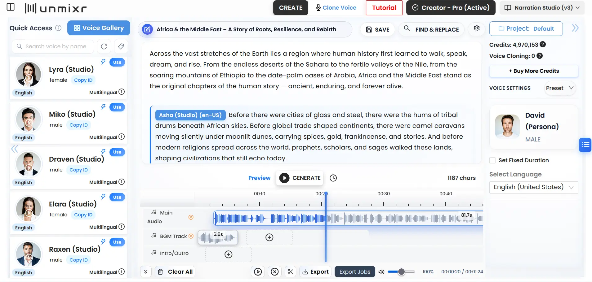 Unmixr Narration Studio