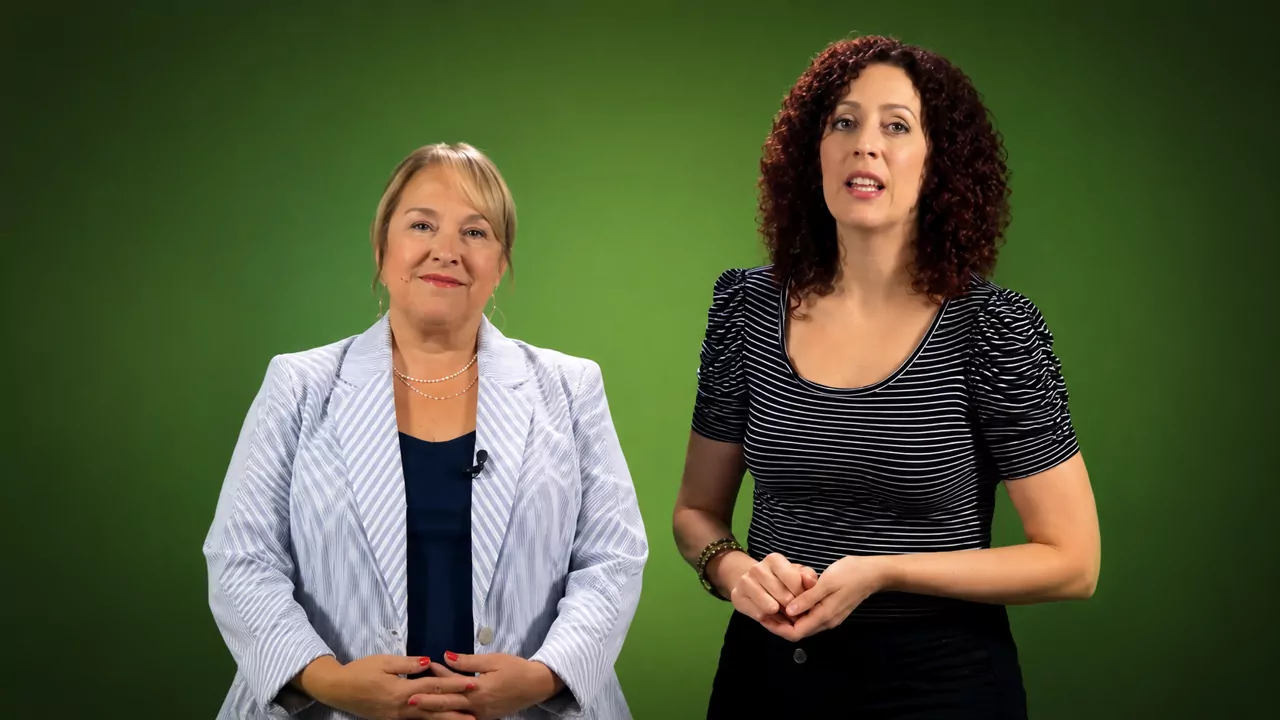 Two presenters on camera in the Unmixr dubbing example clip